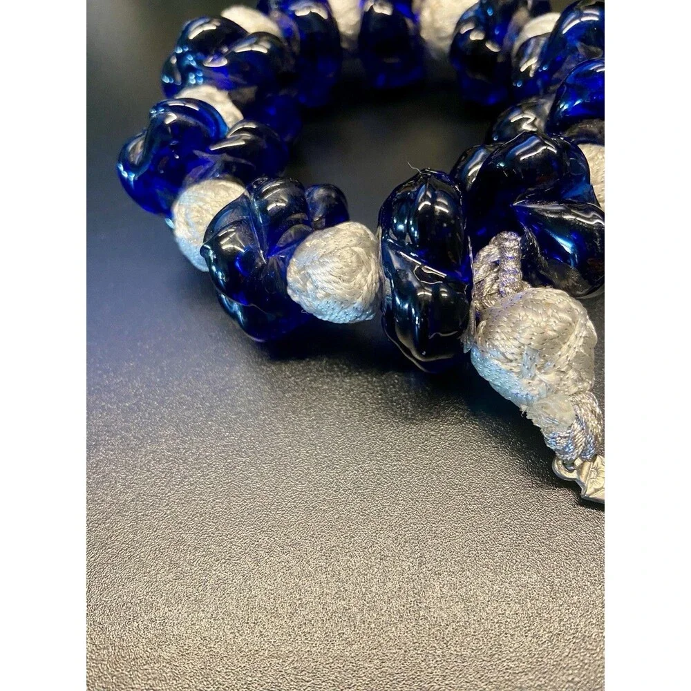 Vintage Italian Blue Murano Glass Rosary Beads Silver Tone Crucifix Handmade